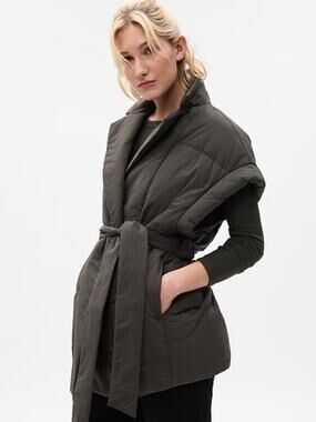 Gap Tie Waist Duvet Wrap Puffer Vest Green S